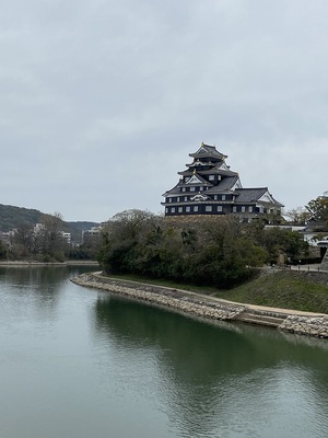岡山後楽園に繋がる月見橋から見る岡山城