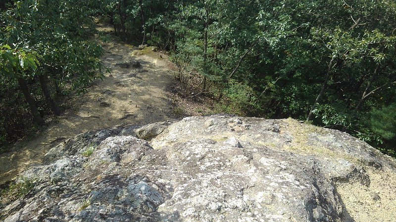 登城口の岩場を見下ろす