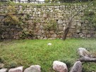 池跡の石の向こうにある石垣