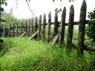 主郭の西側復元木柵