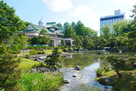 新緑の庭園と佐藤記念美術館…