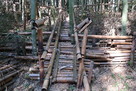 竹中城 土塁上に掛かる竹製階段…
