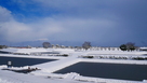 資料館からの雪に覆われた城址…