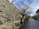 城南面石垣の前の津山城跡碑…