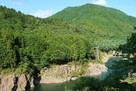 野原城 飛騨川越しの遠景（西より）