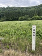 城跡標柱と遠景…