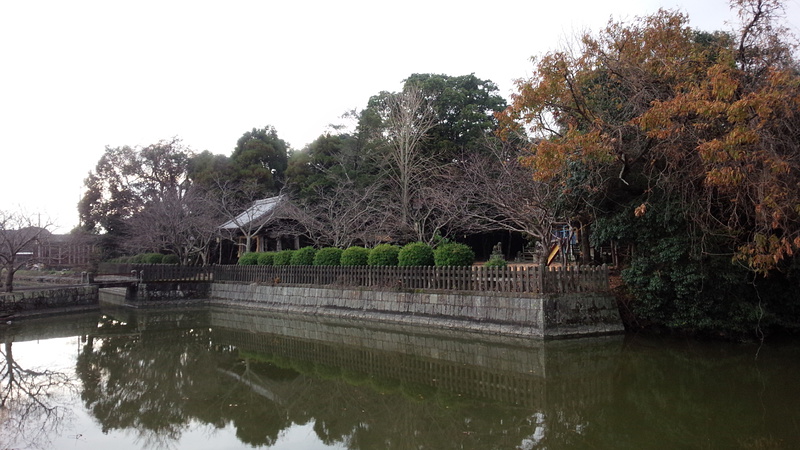 田中城　水堀越しに見る太田神社