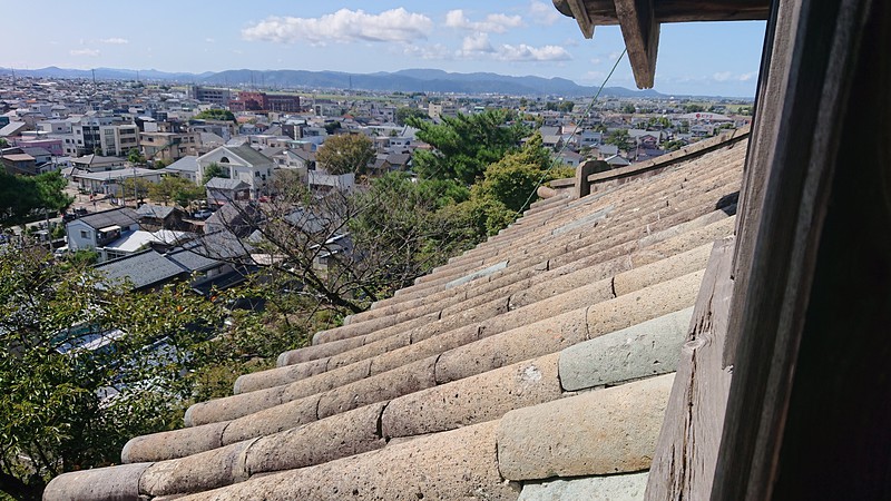 丸岡城『笏谷石の瓦』越しの眺望