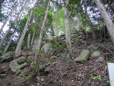 急な斜面に残っている石垣