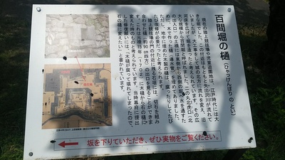 百間堀の石樋と石垣の説明板