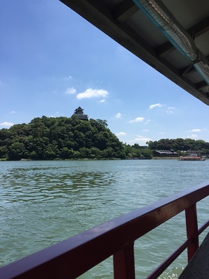 木曽川 昼鵜飼の屋形船から見上げる犬山城