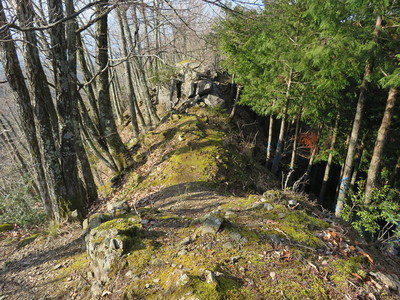 南東尾根の堀切と岩壁