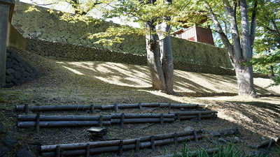 二の丸堀の土塁と石垣