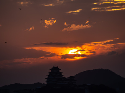 夕日と姫路城