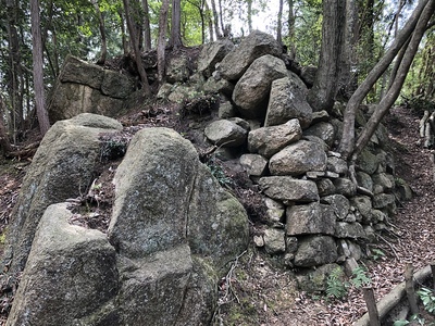 自然石と14曲輪石垣