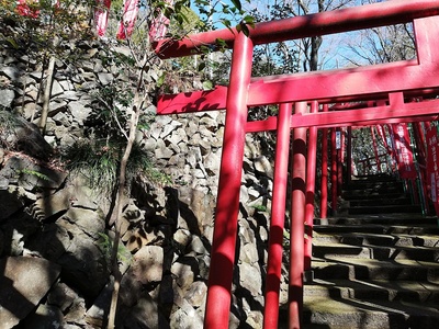 池田眞徳稲荷神社赤鳥居と石垣