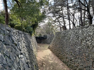 二之丸（左）と西之丸間の堀と石垣