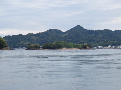 潮流体験、大島を背景に能島城