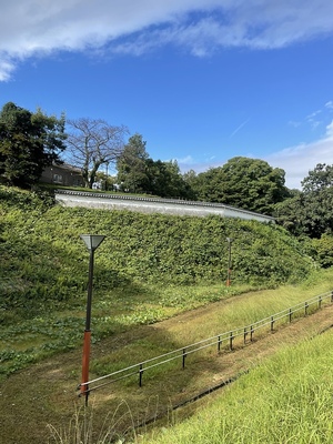 駐車場からニ之丸帯曲輪土塀の眺め