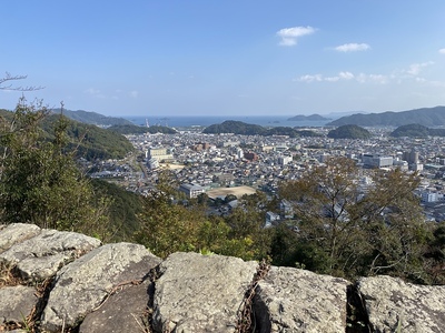 本丸より　佐伯市街と佐伯湾