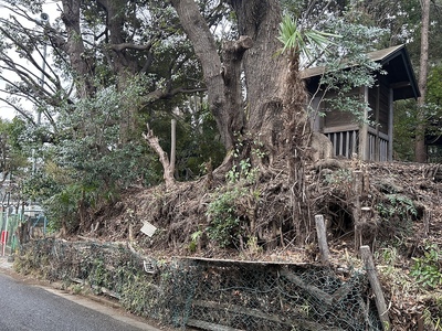 湯殿神社裏手の土塁状地形