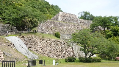 右膳ノ丸から見る石垣（お左近の手水鉢）