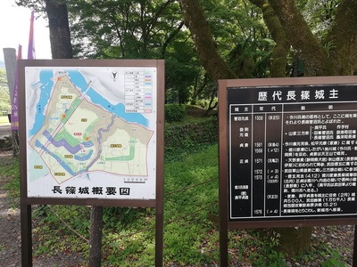 長篠城概要図と歴代長篠城主説明板