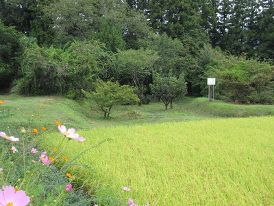 土塁の遠景・標柱