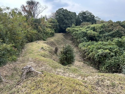 本丸から塩蔵跡へのびる土塁