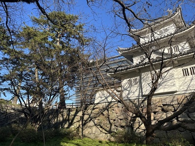 本丸から見た丑寅櫓跡（左）と三階櫓