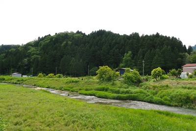 池田氏城館 魚見川越しの全景（東より）