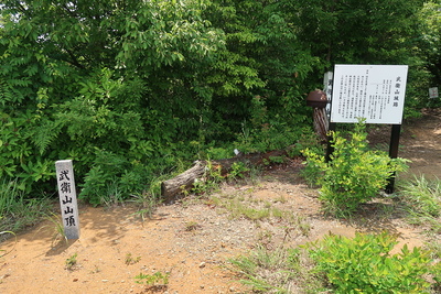 武衛山城 山頂石柱と城址案内板