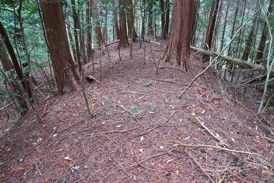 中出山城 堀切の土塁に利用された古墳