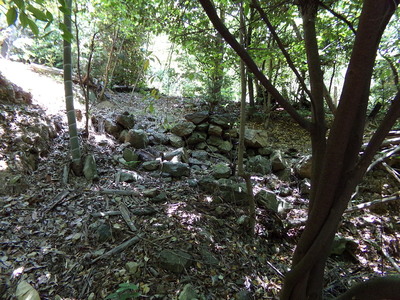 井戸跡南側下段南西石垣から続く石垣跡