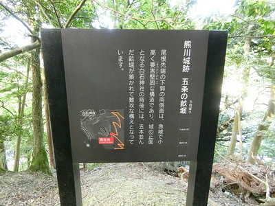 熊川城跡 五条の畝堀の案内板