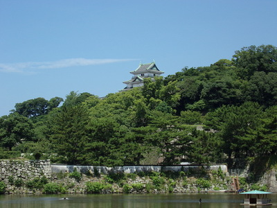 城址南東堀端から　現存土塀もあるよ