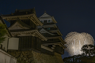 天守、中津祇園の花火