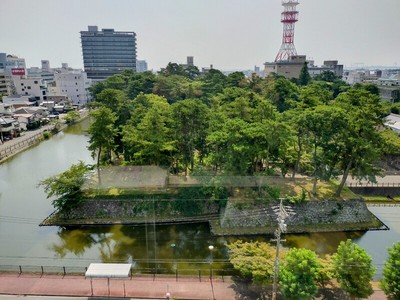 市役所から見た城址