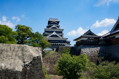 天守閣と本丸御殿（空中回廊より）