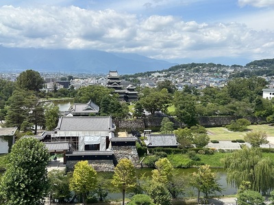 松本市役所展望フロアから見た城址全景