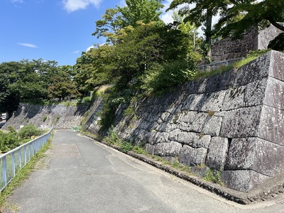 腰曲輪西面石垣（写真右）と榊山稲荷曲輪石垣（写真左奥）