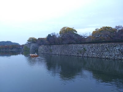 水堀を進む案内船