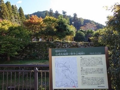 案内板と城跡遠景