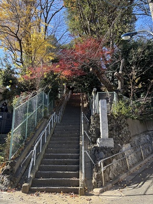 参道入り口と石段と碑