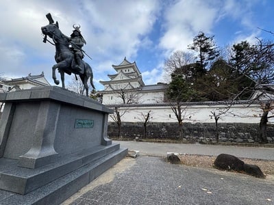 戸田氏鉄像と天守閣