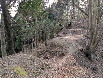 主郭の南側尾根の三重堀切と土橋