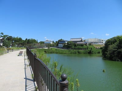 池の側（外堀）から城址