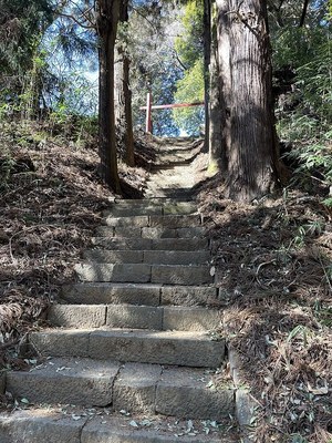 長くて急峻な石段