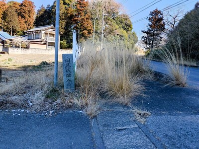 車道脇の城址碑