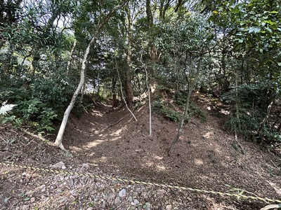 山頂の竪堀　大手道側から見る